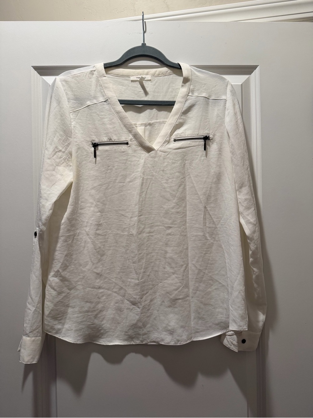 Maurices White V-Neck Shirt with Zip Accents